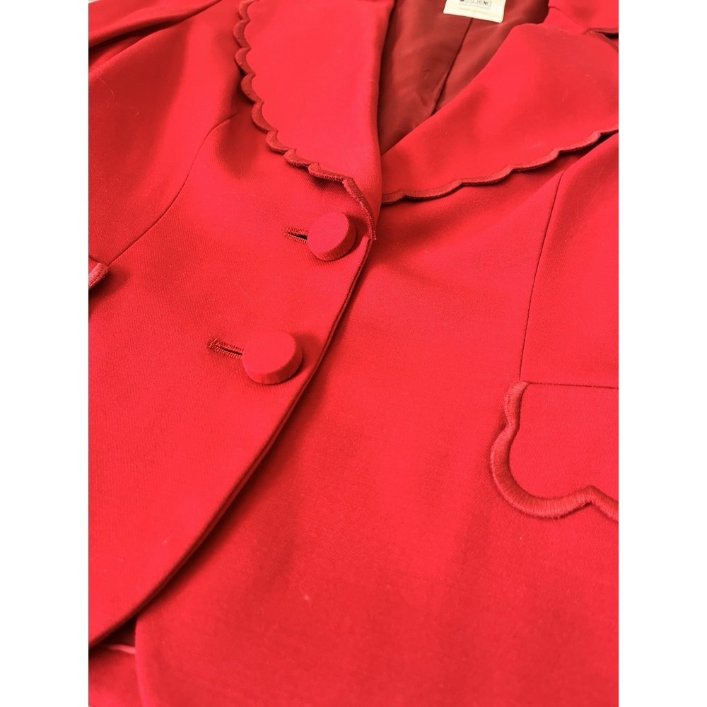 Vintage Moschino Cheap And Chic Blazer Skirt Set Red Scalloped Edge 10/ 40 Italy - Picture 15 of 16